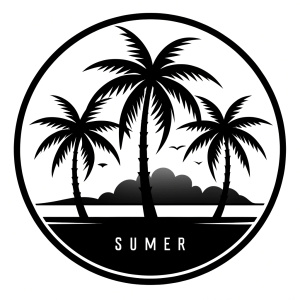 summer silhoutte logo, clean simple lines, black and white