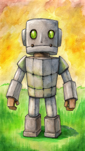 iron golem from minecraft, cute background 