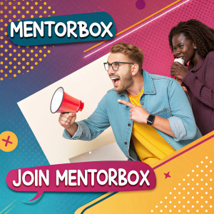 Eye-catching graphic design for MentorBox. Bright colors and bold shapes. Pricing details visible. Promotional ad for joining MentorBox.