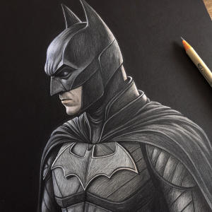 Batman sketch, Instagram highlight, detailed pencil drawing, dark background