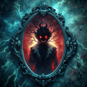 sombra en el espejo tenebrosa y malvada
