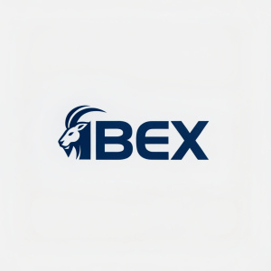 IBEX logo featuring sharp angular lines in a sleek, modern font style. The design is blue on a light gray background.
