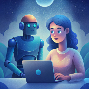 web designer with laptop and Artificial intelligence