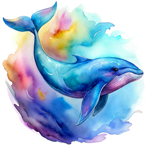 watercolor whale on white bg