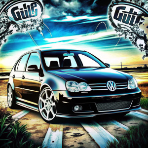  Eine stilisierte Silhouette eines Autos, vw golf 4 r32 schwarz, das du magst oder fährst