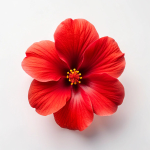 overhead shot of red Hibiscus , no background, white background