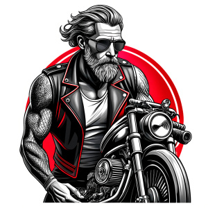 motorcycle biker tattoo design - perfect realistic art - high-definition - grey and black - white background 