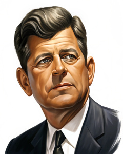 black and white caricature of john f kennedy, face only, no background