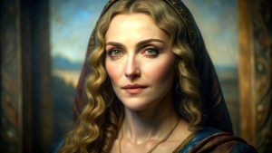 painting by Leonardo da vinci Madonna Benoit, realistic image, 8k