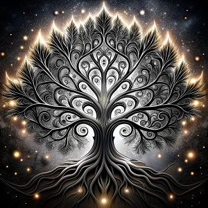 Nordic yggdrasil –  high-definition design grey and black, realistic tattoo design, white background