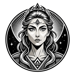 Saga, The Seer - Nordic Goddess of Sagas & Myths perfect realistic art, high-definition grey and black, white background tattoo design