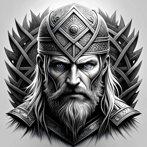 walhalla, viking warrior,  runics face, black work, white backrounds