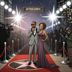 DJ Jazzy Jeff and Lynette Jackson attending the 'After Earth' premiere. Hollywood Walk of Fame with bright spotlights and paparazzi