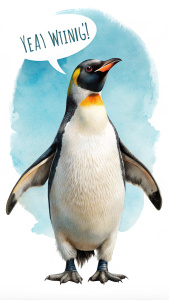An image capturing the penguin's nonchalant response, "Yeah, I'm just winging it!" with a carefree attitude.
