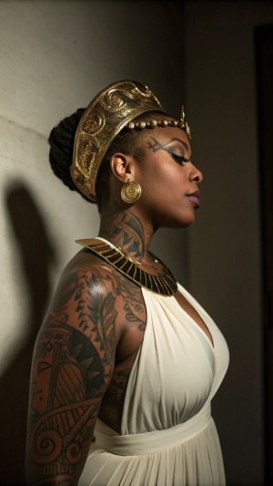 low key photography, black nubian queen, beautiful black woman with tattoos