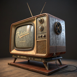 A detailed 3D model of the Rubin 102 Retro TV. Created by Rafael Rodriguez. Features 2k textures. Game ready. Dark background highlighting the vintage design and intricate details.