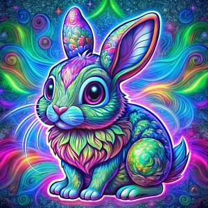 sticker design of cute bunny, neon design, harmony colors