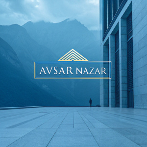 Elegant logo design for Avsar Nazar. Clean lines and modern style. Muted tones of blue and grey.
