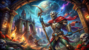 rpg, rpg classic, wallpaper, skeleton Archer, anime, art, drawing, epic frame