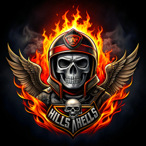 WALLPAPER HELLS ANGELS FULL COLOR, FIRE, BLACK BACKGROUND, HELMET