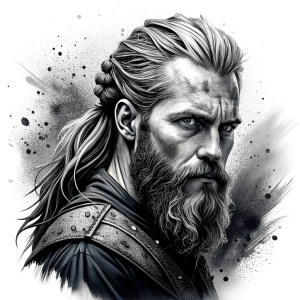 Nordic ragnar - perfect realistic art, high-definition grey and black, white background tattoo design