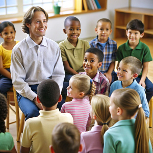 Children are listening to the lesson in the classroom