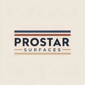 ProStar Surfaces, modern logo featuring clean sans-serif font and horizontal stripe design. Muted color scheme