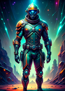 full body from head to foot, arms in front of Scifi asian soldier in a futuristic suit three futuristic a human male general digital art style illustration painting, no mask, have face, use a gun, helmet,  turn the left