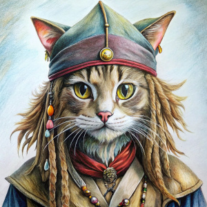 Captain Jack Sparrow cat,  pencil sketch