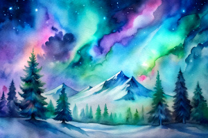 watercolor northern light