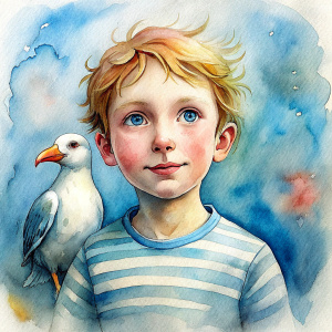 un niño con una gaviota