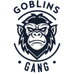 Modern logo for Goblins Gang featuring a stylized gorilla emblem in black and white design.