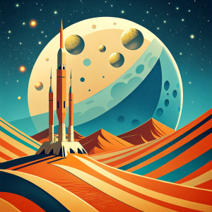 the moon in vintage style poster illustration 60's