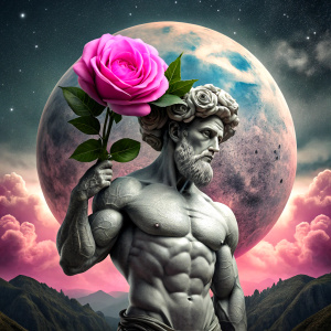 Atlas the titan with pink rose