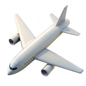 simple undetailed isometric view of white airplane isolated on white background