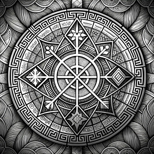 vegvesir runes geometric symbols - perfect realistic art, high-definition, high-definition grey and black, white background 