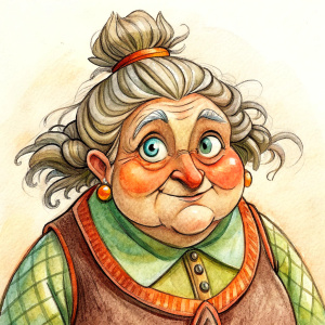 An old chubby lady with a witchy face 