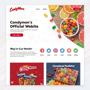 Homepage of Candyman's official website featuring a dynamic slideshow and prominent social media icons.