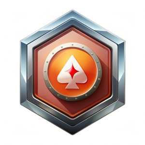 pantagon shaped platinum shiny badge with rummy ace icon