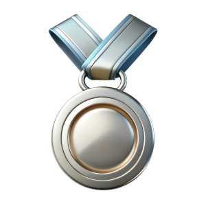 3d chrome metal texture silver glossy texture medal hanging on a ribbonfront view