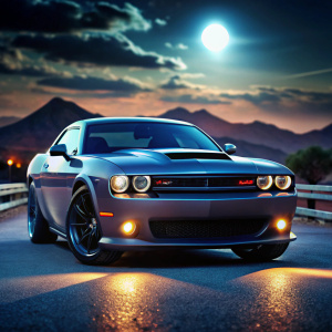 dodge challenger hellcat at the night