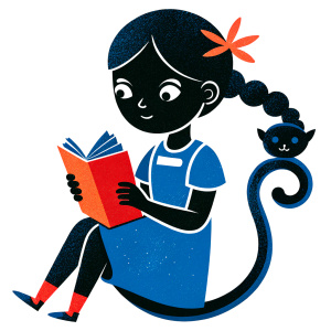 niña trenza negro leyendo un libro y soñando