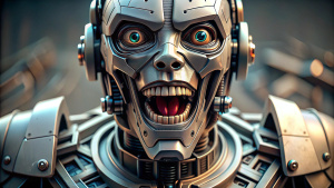 robot mouth wide open, fron close up shot , mouth is real wide opne like cartoon, wide open more,just face