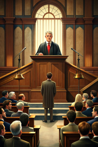 a judge speaks in a court room