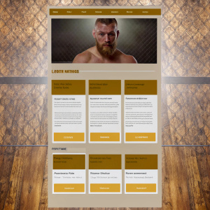 Website homepage showcasing UFC fighters. Header image of Conor McGregor. Latest news articles, upcoming fights, fighter profiles, and highlight reels in grid layout.