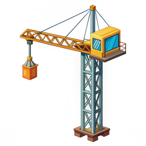 tower crane cartoon style on white background