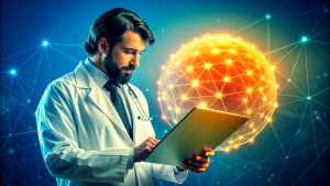  Medical technology, innovation health and medical research, healthcare and medicine concept. Doctor or technician working with AI data analysis, lab experiment, data science