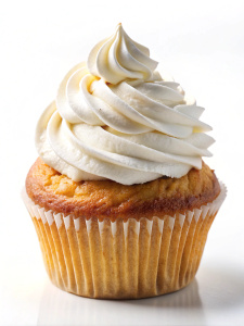 
muffin with cream on white background