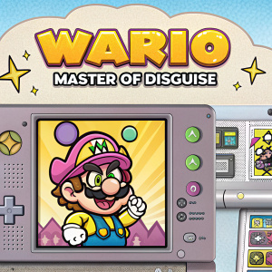 Video game screenshot showcasing 'Wario: Master of Disguise' on a Nintendo DS. Game menu interface with vibrant colors and characters