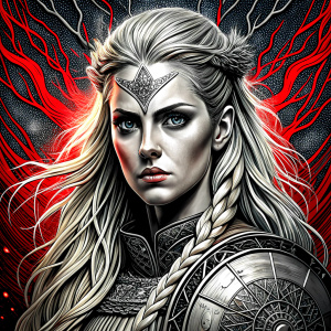 shieldmaiden perfect realistic art, high-definition, high-definition grey and black, white background 